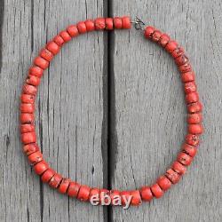 Red Natural Bamboo Coral Handmade Necklace Big Beads Swedish Design 251g
