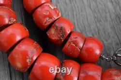 Red Natural Bamboo Coral Handmade Necklace Big Beads Swedish Design 251g