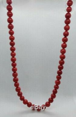 Red Round Beads Coral Necklace Mediterranean Natural 10MM 24 80 Gr