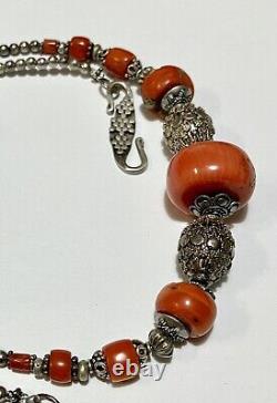 Red coral and silver bead necklace vintage