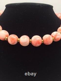 Reduced! Genuine Orange Coral Bead Custom Made Necklace With 18k Y/g Clasp