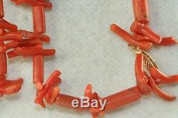 Restrung 14k Gold Victorian Antique Branch Tube Coral Beads Necklace