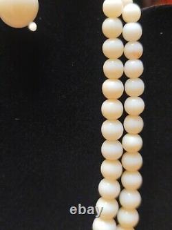 Retro 14k Gold Angel Skin Coral Stone Double Strand Beaded Necklace + Earrings