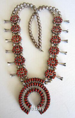 Reversible Navajo Squash Blossom Necklace Turquoise/Coral Sterling