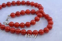 Round 10mm Red Beaded Coral 20 Wedding Jewelry Necklace in 18K White Gold Over