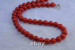 Round 10mm Red Beaded Coral 20 Wedding Jewelry Necklace in 18K White Gold Over
