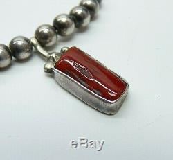 Running Bear Shop. 925 Sterling Silver & Coral Navajo Bead Necklace Handcrafted