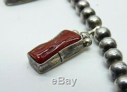 Running Bear Shop. 925 Sterling Silver & Coral Navajo Bead Necklace Handcrafted
