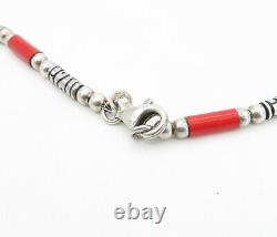 SOUTHWESTERN 925 Silver Vintage Coral Barrel Beaded Chain Necklace NE1424