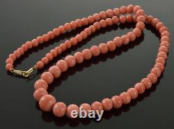 Salmon Coral Bead 14k Gold Necklace 18 1/4 Long C. 1960