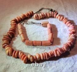 Salmon Coral Necklace 20 1/2 in. And Bracelet 8 in. From Afghanistan