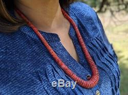 Santo Domingo Necklace Coral Heishi Bead Hand Made Kewa Native American Jewelry