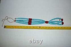 Santo Domingo Turquoise and Red Coral Jacla Heishi Beaded Necklace