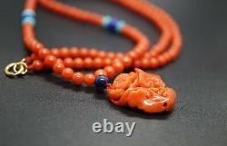 Sardinia Coral Beaded Necklace with Pendant 3.8MM 20'' Gift for Her Red