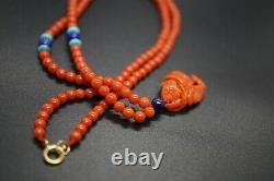 Sardinia Coral Beaded Necklace with Pendant 3.8MM 20'' Gift for Her Red