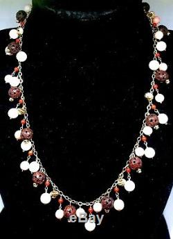 Signed 585 14k Solid Yellow Gold Angel Skin Coral Red Coral Stone Bead Necklace