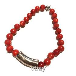 Simon Sebbag Necklace Round Coral Beads Sterling Silver 925 Chunky Bead Dust Bag