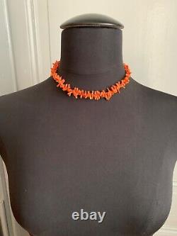 Simple Vintage Ethnic Necklace Red Coral Beads 15