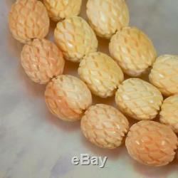 Snake Beads Apricot Conch Shell Carving 19 Strand Necklace Pendant Hand-carved