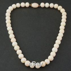 Solid 18K Yellow Gold & Angel Skin Coral Bead 16 Long Estate Necklace