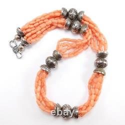 Southwest Silver Bench Bead And Coral Multistrand Necklace