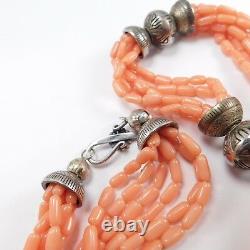 Southwest Silver Bench Bead And Coral Multistrand Necklace