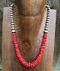 Southwestern Sterling Silver Bamboo Red Coral Bead Necklace 18 Inch