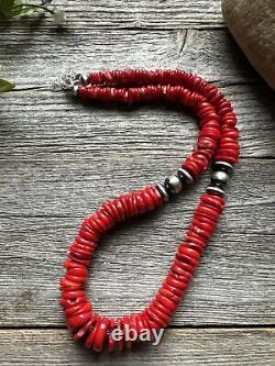 Southwestern Sterling Silver Graduated Bamboo Red Coral Bead Necklace 18 inch