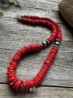 Southwestern Sterling Silver Graduated Bamboo Red Coral Bead Necklace 18 inch