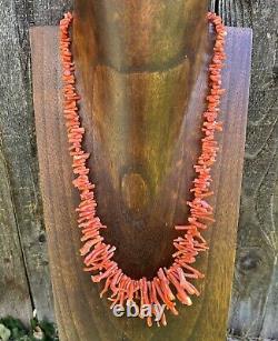 Southwestern Sterling Silver Graduated Branch Red Coral Bead Necklace 18 inch