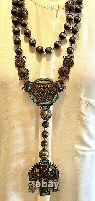 Spectacular Matl Matilde Poulat Sterling Silver Turquoise Coral Necklace