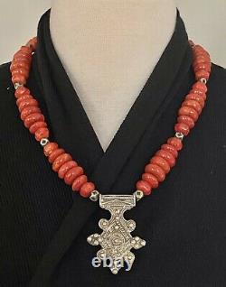 Sponge coral & Berber cross Boghdad Morrocan Tuareg Tribal Handmade necklace