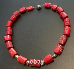 Statement Boho Chunky large Bamboo Coral nuggets Bali silver necklace 20 ins