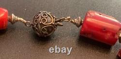 Statement Boho Chunky large Bamboo Coral nuggets Bali silver necklace 20 ins
