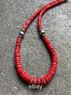 Sterling Silver Graduated Red Coral Bead Necklace 18 inch