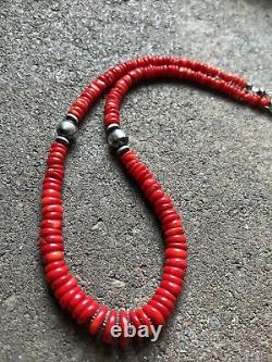 Sterling Silver Graduated Red Coral Bead Necklace 18 inch