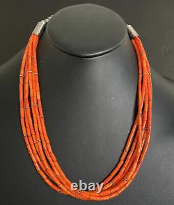 Sterling Silver Multi Strand Orange Coral Bead Necklace. 22 inch