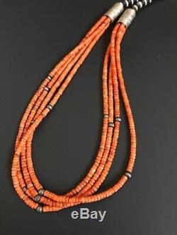 Sterling Silver Multi Strand Orange Coral Bead Necklace. 22 inch
