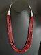 Sterling Silver Multi Strand Red Bamboo Coral Bead Necklace 28 Inch