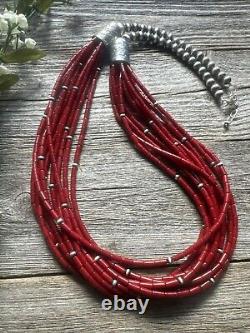 Sterling Silver Multi Strand Red Bamboo Coral Bead Necklace 28 Inch