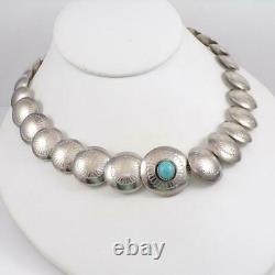 Sterling Silver Pillow Bead Navajo Pearl Turquoise Coral Concho Necklace LHC5