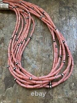 Sterling Silver Pink Bamboo Coral Bead Necklace. 22 Inch