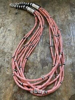 Sterling Silver Pink Bamboo Coral Bead Necklace. 22 Inch