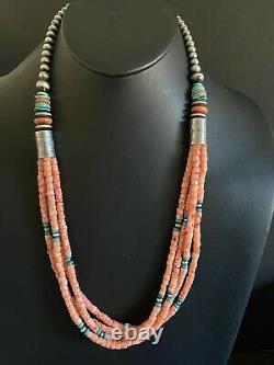 Sterling Silver Pink Coral Multistrand Necklace 28 Inch