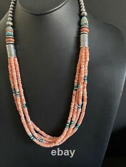 Sterling Silver Pink Coral Multistrand Necklace 28 Inch