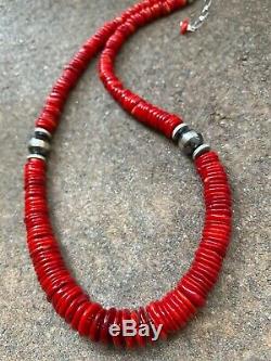 Sterling Silver Red Coral Bead Necklace. 18 inch