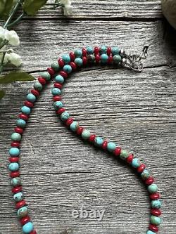 Sterling Silver Round Turquoise Coral Bead Necklace. 18 inch