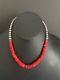 Sterling Silver Red Coral Bead Necklace 18 Inch