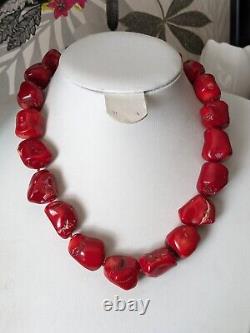 Stunning 212gms red bamboo coral chunky nugget bead necklace A63