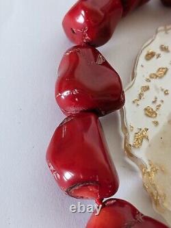 Stunning 212gms red bamboo coral chunky nugget bead necklace A63